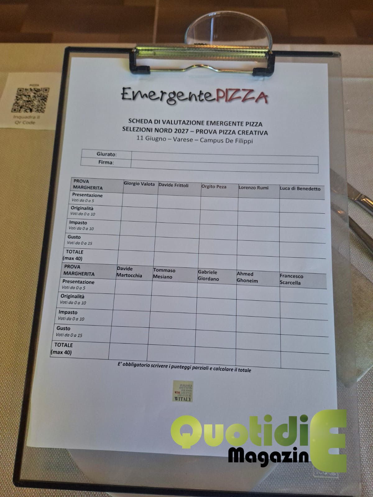 Tabella di valutazione per la giuria